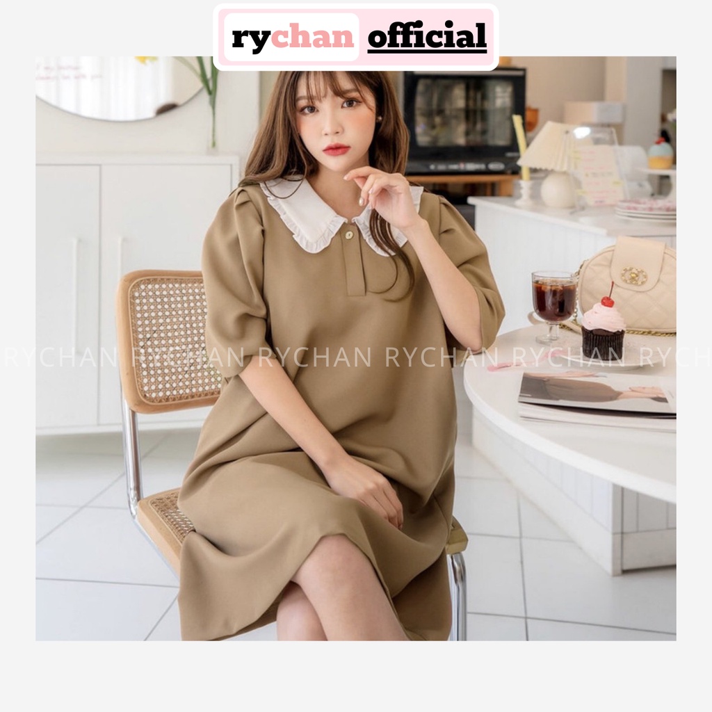 Đầm Suông Nude Cổ Trắng Tay Lở - DS020