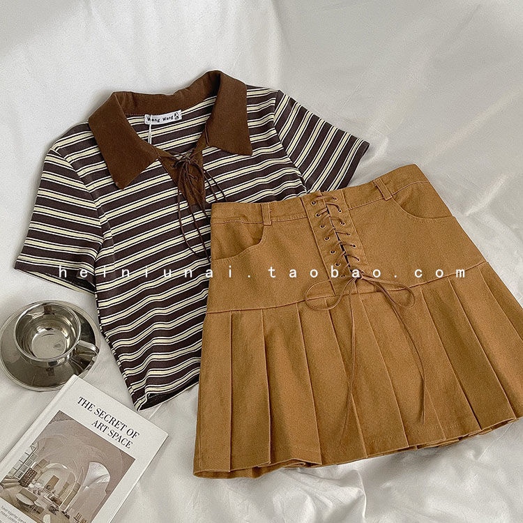 Set Áo Thun + Chân Váy Mỏng Họa Tiết Kẻ Sọc Thời Trang Mùa Hè 2022 Mới Cho Nữ