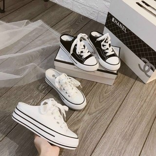 Giày thể thao nữ SỤC ĐỘN đế siêu cao 2 màu trắng đen