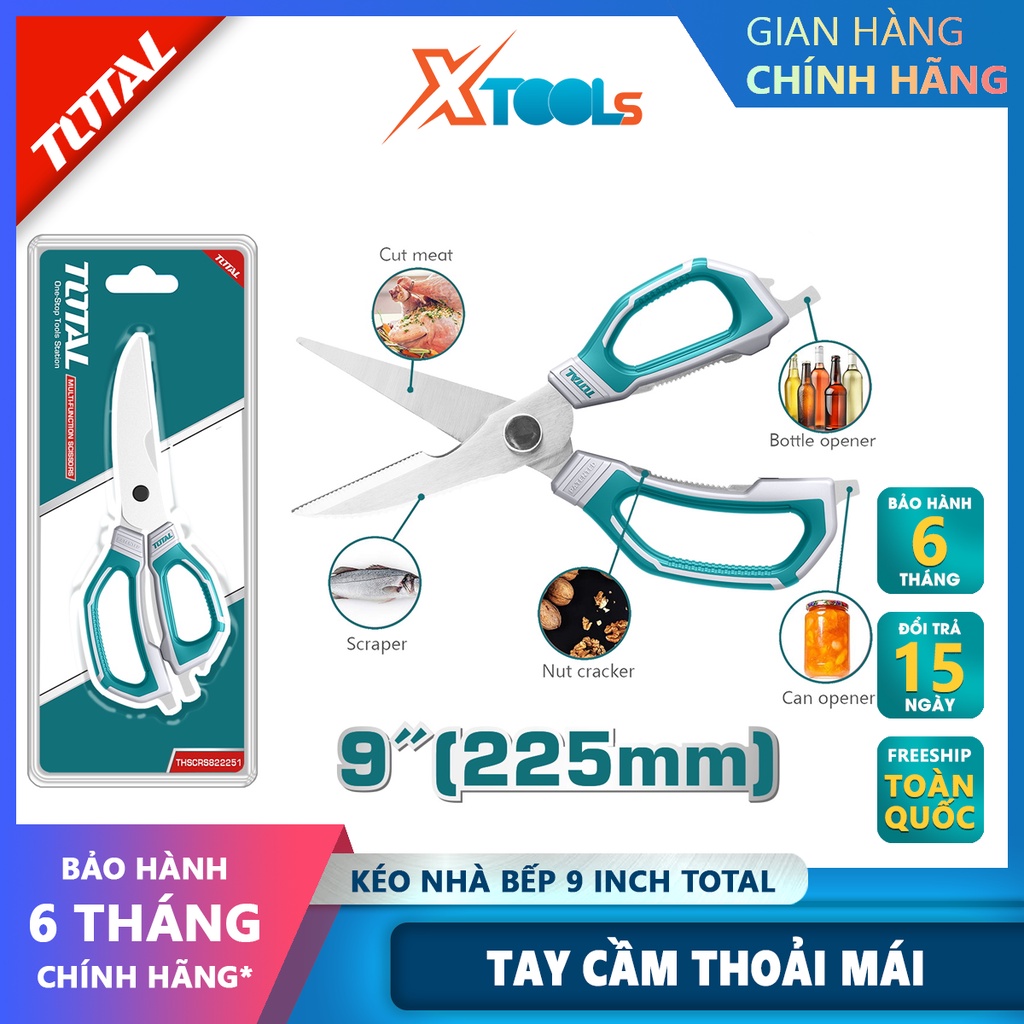 Kéo nhà bếp total THSCRS822251 | dụng cụ cắt dùng thép không gỉ, kích thước 178mm (7&quot;), công dụng như cắt, khui, bẻ [C