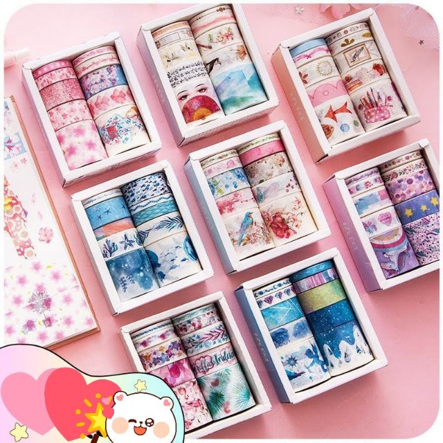 Set 10 cuộn băng dính washi tape trang trí sổ theo chủ đề