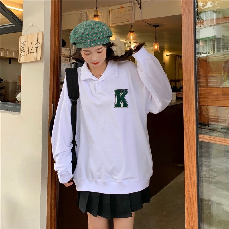 Áo Sweater có cổ in chữ phong cách Retro cá tính