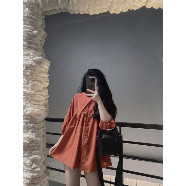 [Ảnh Thật] Áo Nữ Sơmi Babydoll Thô Mềm Cổ Bèo Nhọn 2 Màu [LanHin90] | BigBuy360 - bigbuy360.vn