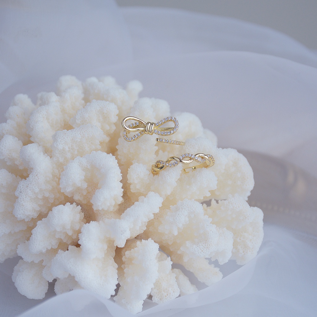 Nhẫn Hở Mạ Vàng 18k Hình Nơ Đính Đá Zircon