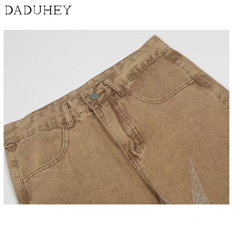 DaDuHey Men's Fashionable High Street Star Embroidery Jeans Ins Fashionable Brand and Loose Straight Casual Pants