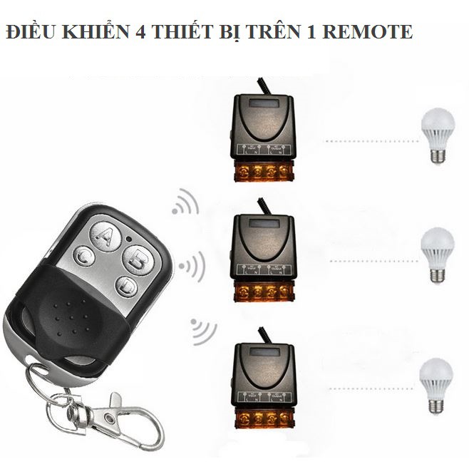 Bộ công tắc điều khiển từ xa 100M/30A/220V sóng RF 433Mhz có chức năng học lệnh điều khiển 4 nút bật tắt máy bơm động cơ