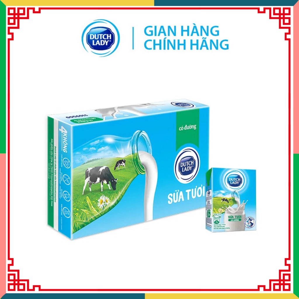 Thùng 48 Hộp Sữa Tươi thanh trùng Dutch Lady thiếu nữ Hà Lan Có Đường (48 x 110ml) ( Đại lý Ngọc Toản)