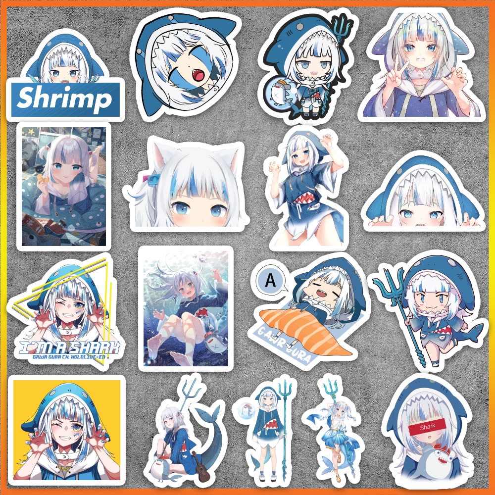 Set 50 cái Sticker Gawr Gura chống nước, Hình Dán Gawr Gura Chibi, Decal Gawr Gura Nendoroid cute dán vali, laptop