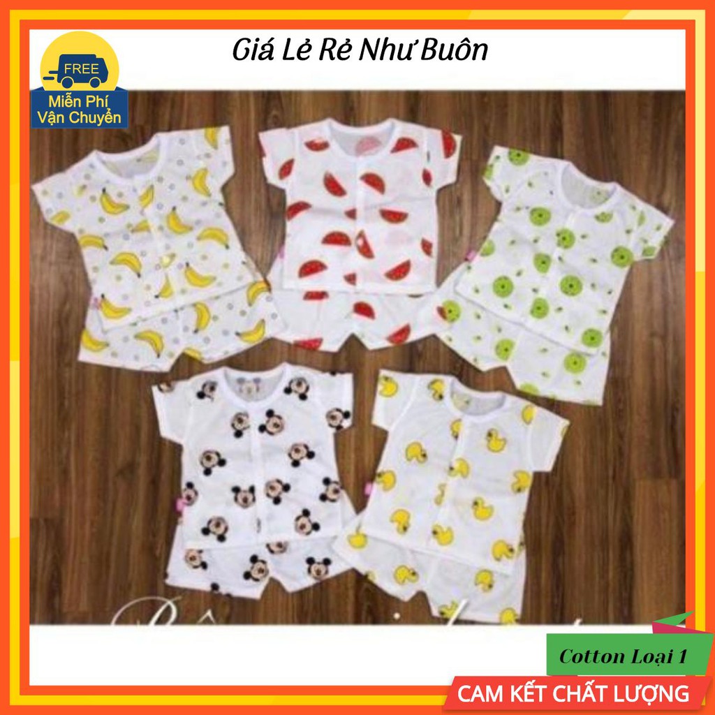 💝𝐂𝐨𝐭𝐭𝐨𝐧 𝐋𝐨𝐚̣𝐢 𝟏💝 Combo 5 Bộ Quần Áo Hoa Quả Cài Cúc Giữa Cho Bé Từ 5-15kg - Quần Áo Trẻ Em