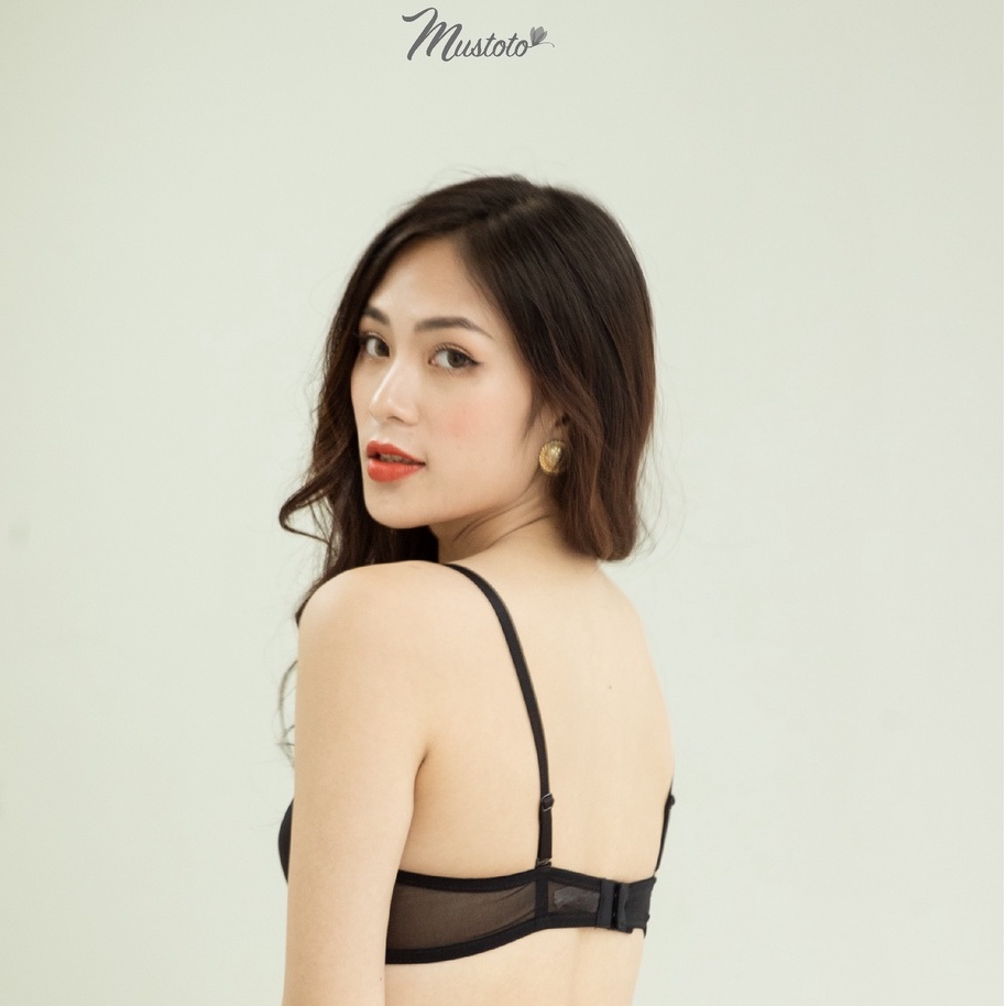 Combo 2 Áo Lót Nữ Mút Mỏng Trơn Phối Lưới Bra Cao Cấp Đen, Da Nhạt (Mustoto MA43)
