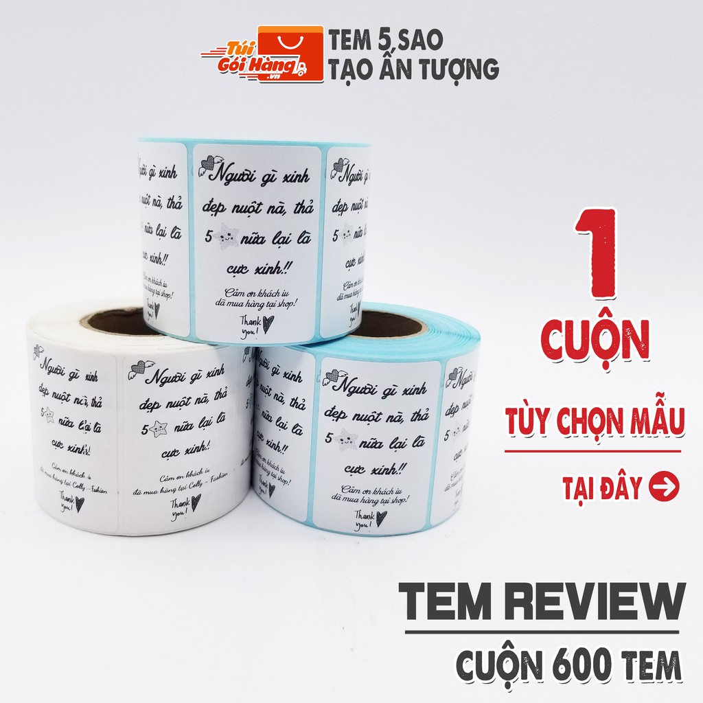 Tem Review 5 Sao In Nhiệt Tự Dính 60x40mm Cuộn 600 Tem Giúp Shop Chăm Sóc Khách Hàng Độc Đáo