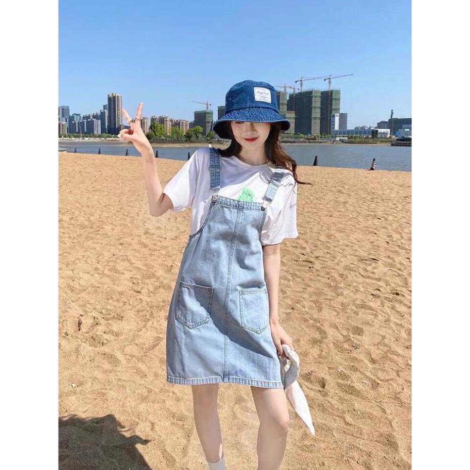 Yếm váy jean rộng 2 dây 2 túi trước phong cách Hàn Quốc cá tính - ThoiTrangLT