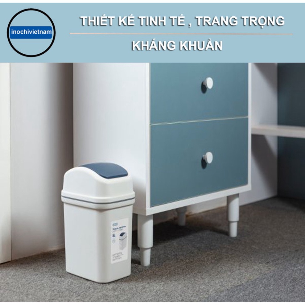 [3 size] Thùng Rác Nhựa Nắp Lật Inochi 5, 10, 15 Lít Làm Sọt Rác Văn Phòng, Khách Sạn, Đựng Rác Gia Đình