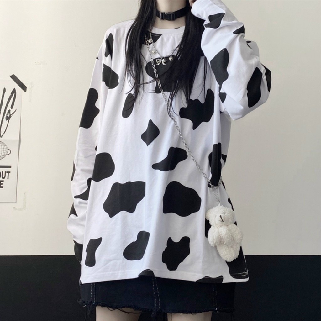 Áo thun bò sữa tay dài 💝FREESHIP💝 áo thun form rộng unisex, sweater bò sữa hot trend