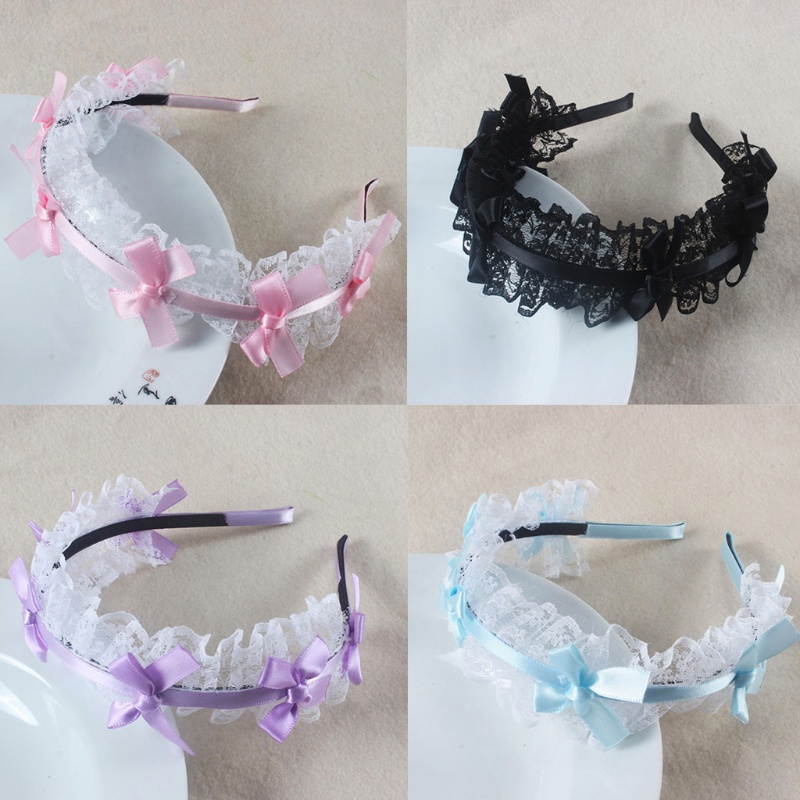 Băng Đô Ren Lưới Đính Nơ Ruy Băng Hóa Trang Cô Hầu Gái Phong Cách Gothic Mới Lạ