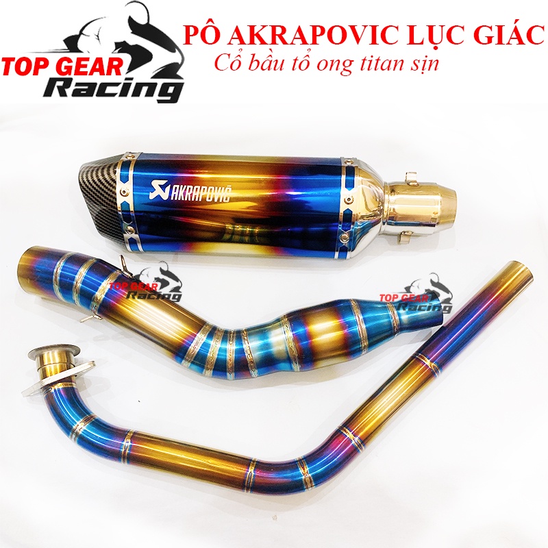 Pô Akrapovic Lục Giác Có Tiêu Giảm Thanh và Tem Trang Trí &lt;TOPGEAR&gt;