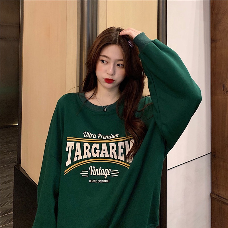 IELGY    Áo sweater Nữ Tay Dài Cổ Tròn Dáng Rộng Phối Lông Thời Trang