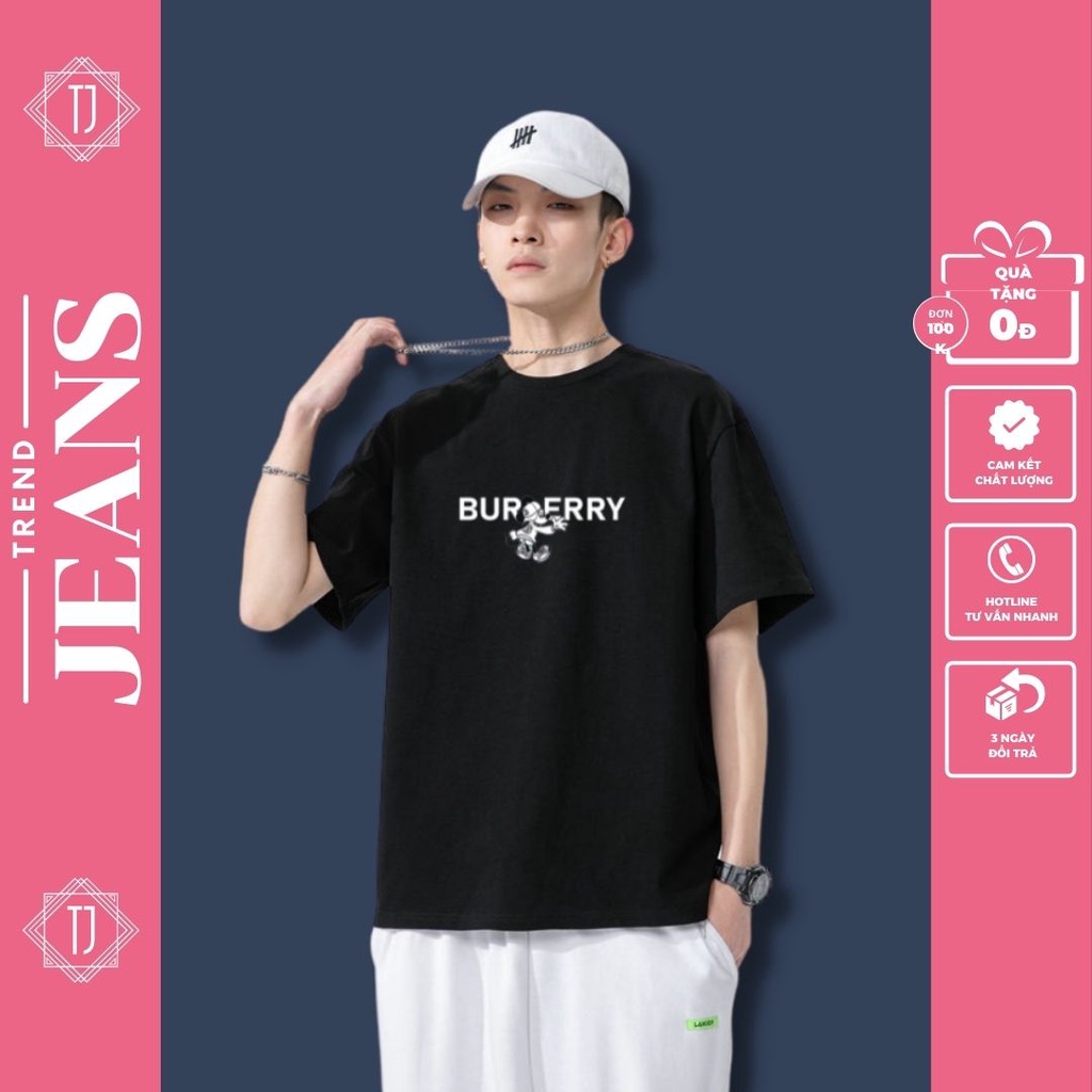 Áo thun unisex, áo đôi nam nữ in hình BURBERRY mickey tay lỡ form rộng
