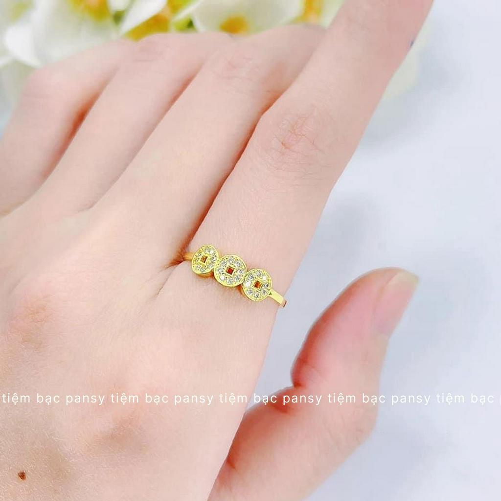 Nhẫn kim tiền 3 đồng xu tài lộc, may mắn bằng bạc ta thật cao cấp - Nhẫn bạc nữ PANSY thời trang
