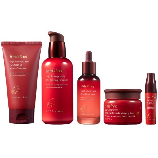 Bộ sản phẩm tinh chất lựu Innisfree Jeju Pomegranate Revitalizing Serum Eye Essence Emulsion Capsule Sleeping Pack