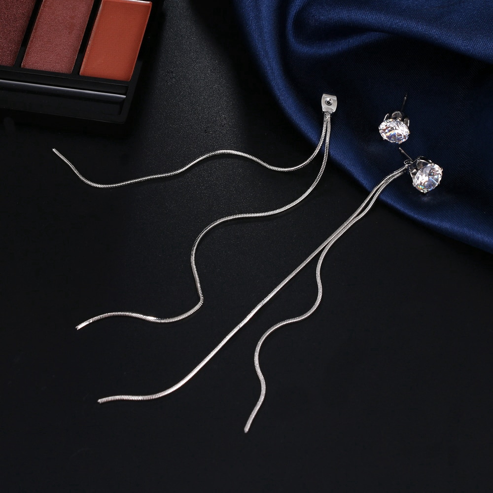 Bông Tai Mạ Bạc Dáng Dài Đính Đá Thời Trang Cho Nữ