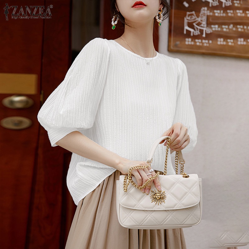Zanzea Áo Kiểu Tay Lỡ Cổ Tròn Màu Trơn Thời Trang Dành Cho Nữ