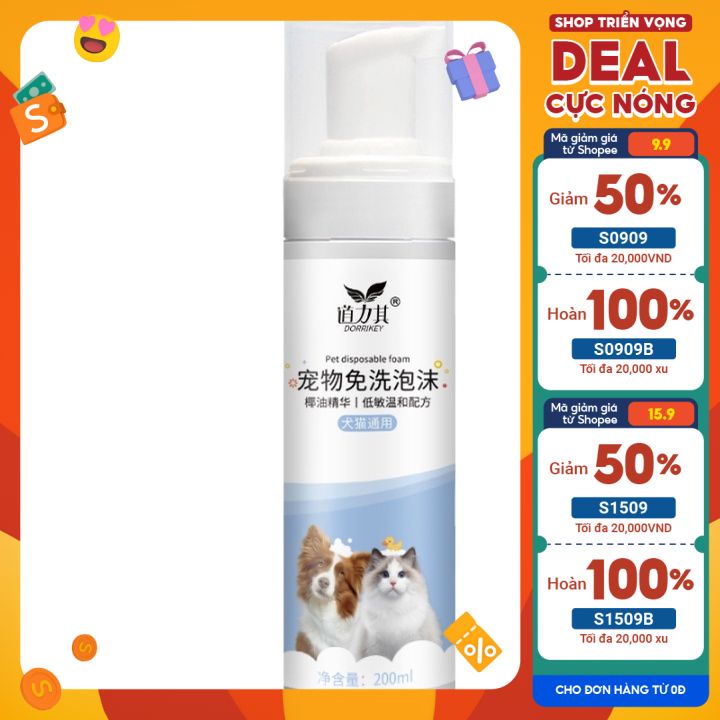Sữa tắm khô cho chó mèo DorriKey an toàn, khử khuẩn, không cần Rửa Lại 200ml