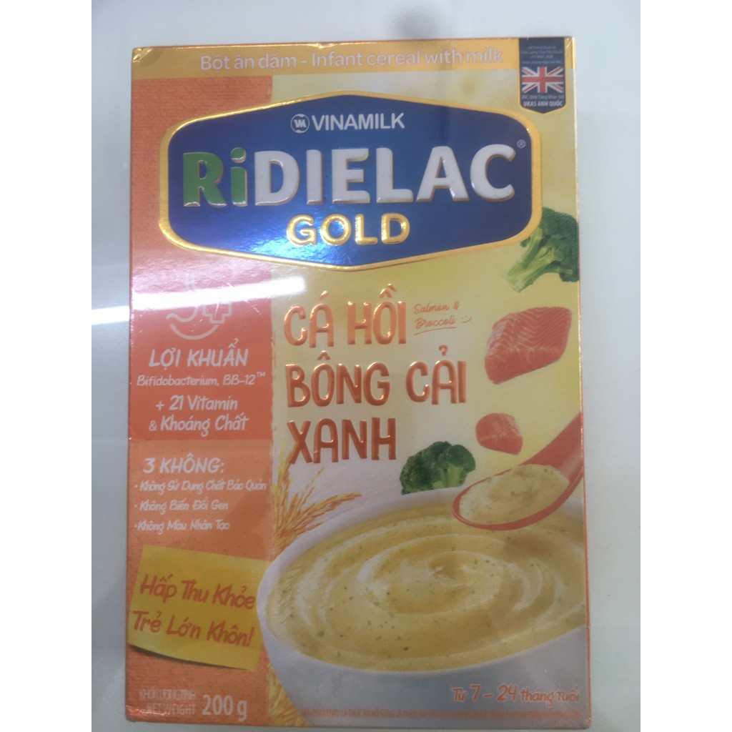 BỘT ĂN DẶM RIDIELAC GOLD CÁ HỒI BÔNG CẢI XANH - HỘP GIẤY 200G