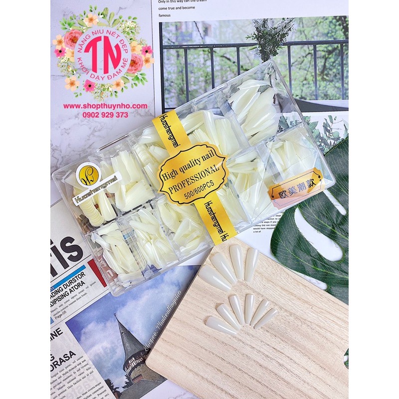 [HÀNG CHUẨN] Móng úp form thang, phom thang dẻo HSM hộp kim cương - 500 móng