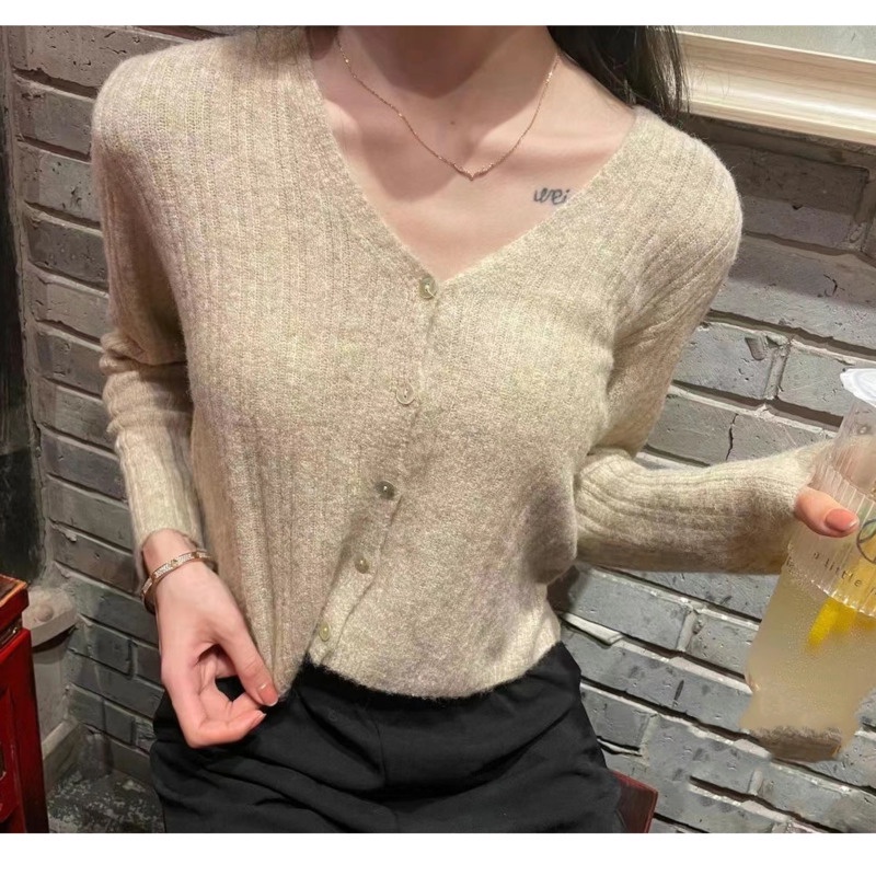 Áo Khoác Cardigan Dệt Kim Tay Dài Màu Trơn Đơn Giản Hợp Thời Trang