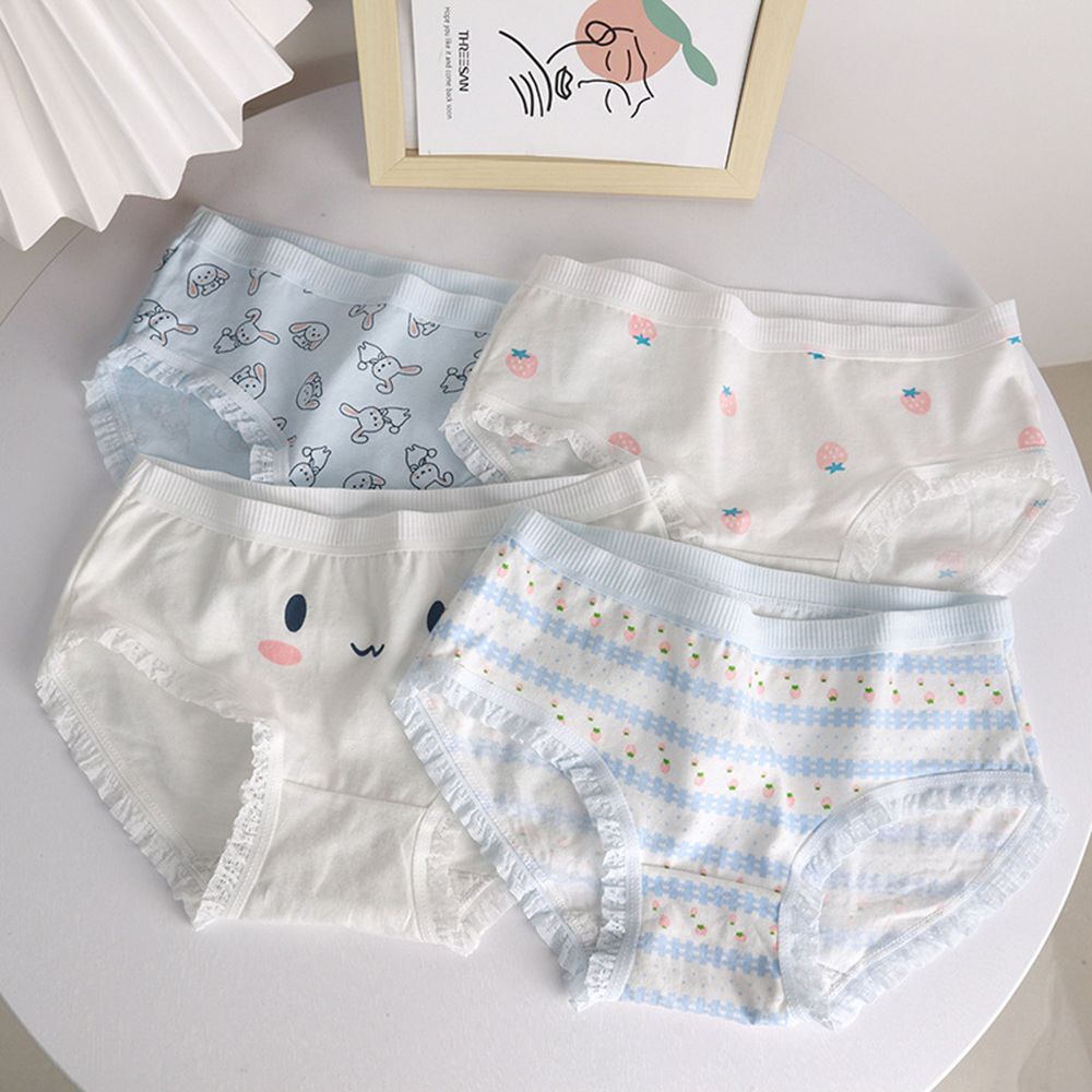 Quần lót cotton mềm mại lưng cao vừa phối bèo nhún họa tiết hoạt hình đáng yêu dành cho nữ