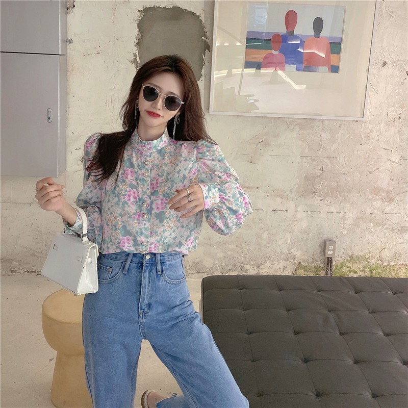 Áo Sơ Mi Nữ Tay Dài Họa Tiết Hoa Thời Trang