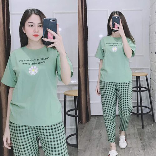 Đồ bộ hoa cúc  nữ đẹp, đồ bộ mặc nhà cotton quần lửng tay ngắn - Chất liệu thun co giãn 4 chiều thoáng mát