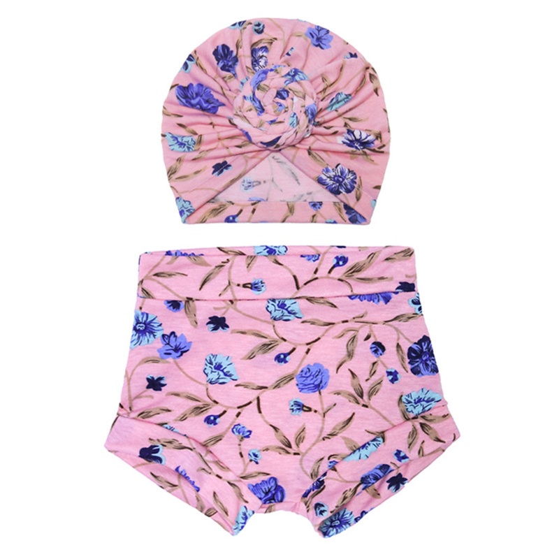 Set 2 Món Gồm Mũ Turban + Quần Ngắn Thắt Nút In Họa Tiết Mùa Hè Cho Bé Sơ Sinh