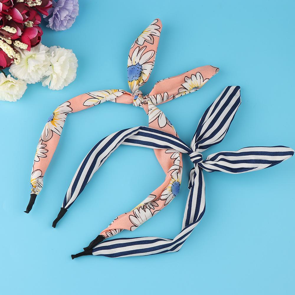 Băng Đô Tai Thỏ Họa Tiết Kẻ Sọc / Hoa Dễ Thương Thiết Kế Tinh Tế Thời Trang