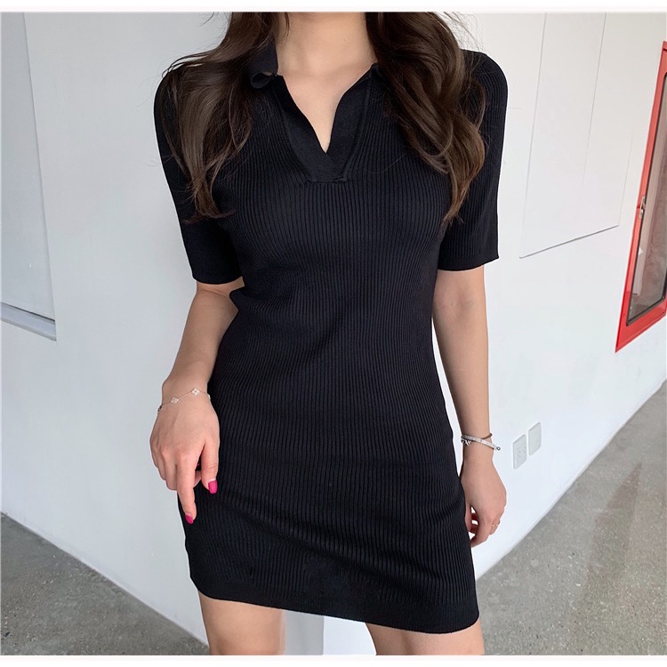 SUXI Mới Đầm Body Dệt Kim Cổ Chữ V Tôn Dáng