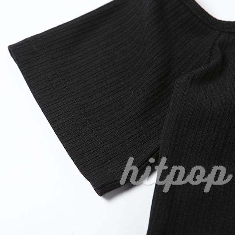 Hitpop-Women Casual Crop Tops, Short Sleeve Solid Color Backless Button Slim-Fit Halter Tops