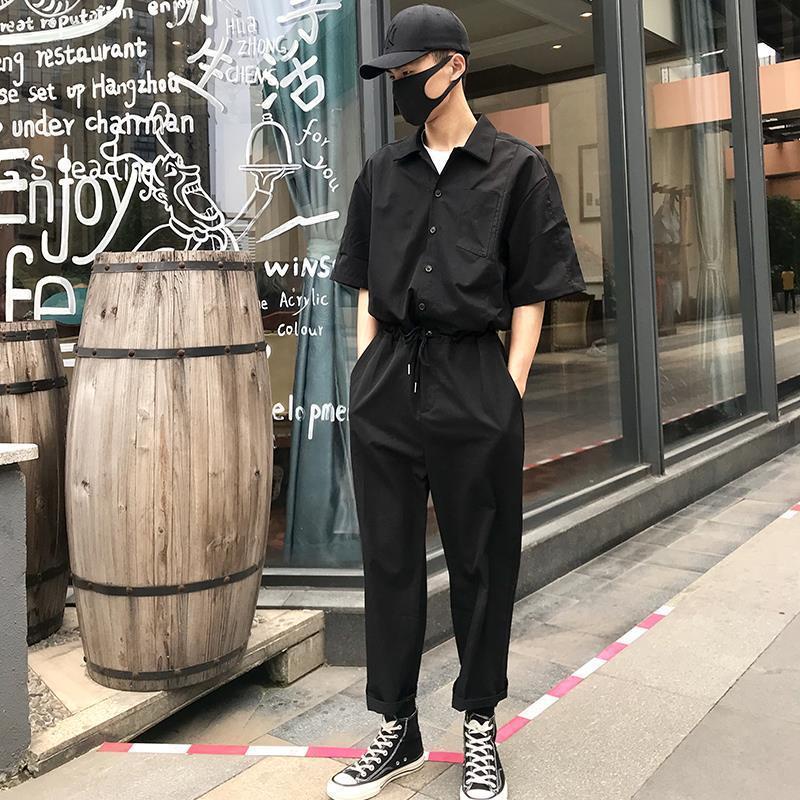 Bộ Áo Liền Quần Dáng Rộng Tay Dài Màu Đen Thời Trang Mùa Hè Phong Cách Nhật Bản Cho Nam Và Nữ