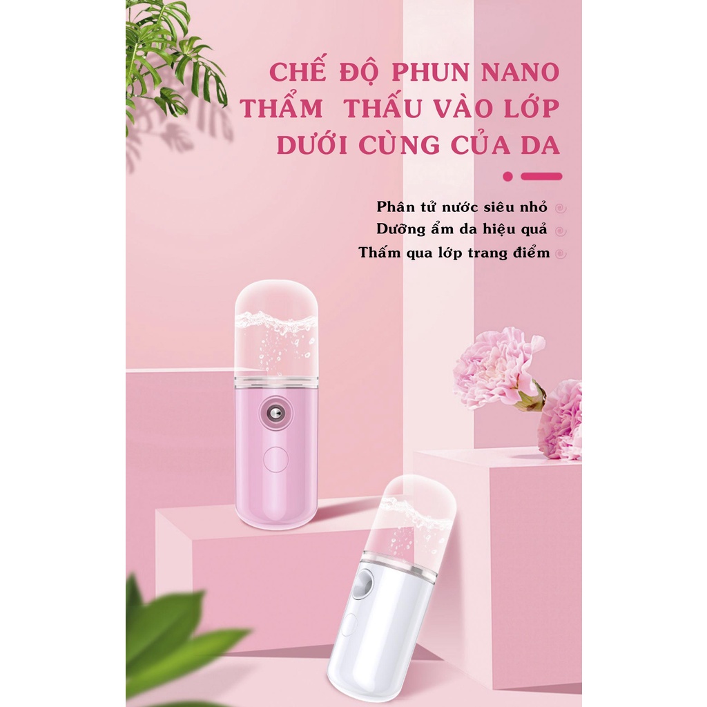 Máy phun sương xông hơi mặt, máy xịt khoáng Nano cầm tay giúp dưỡng da cấp ẩm dễ dàng mang theo mỗi ngày Ebi Cosmetics