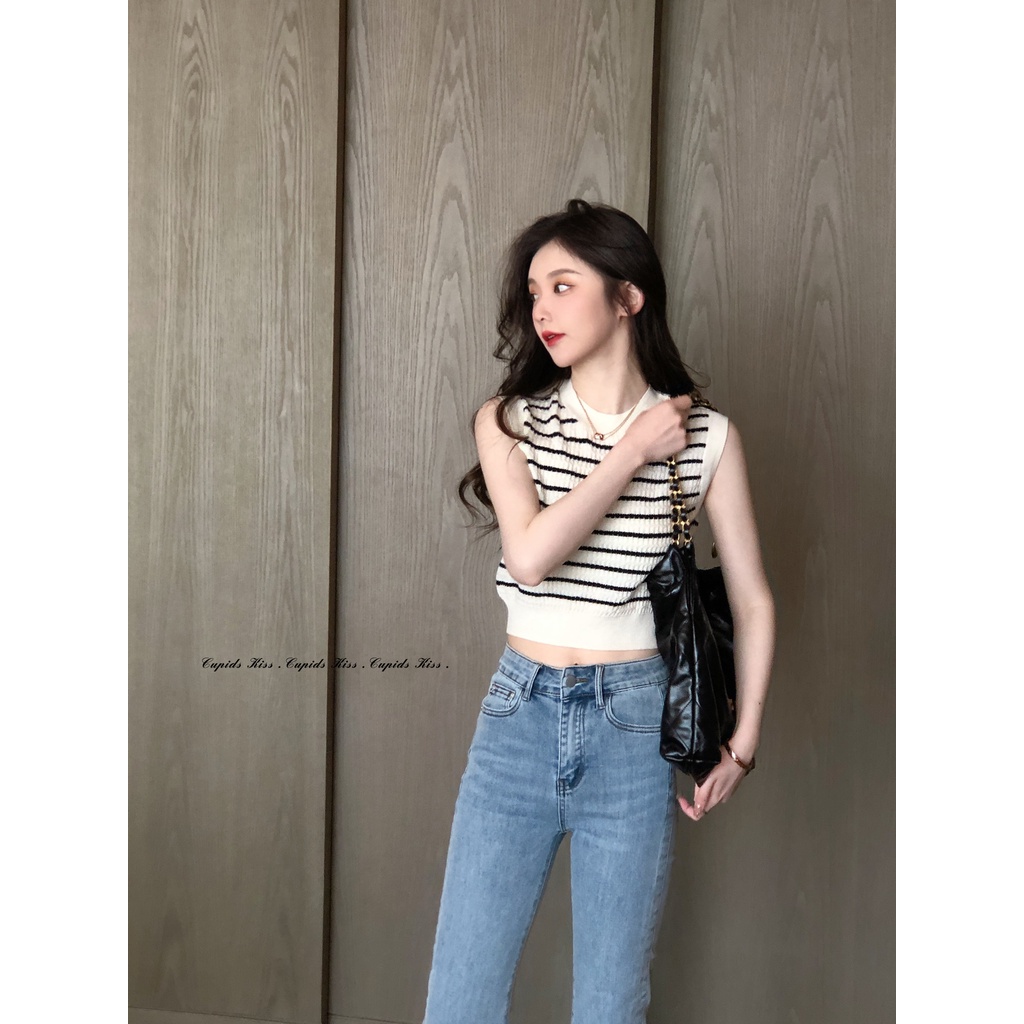 Áo Hai Dây Dệt Kim Kẻ Sọc Thời Trang Mùa Hè Cho Nữ