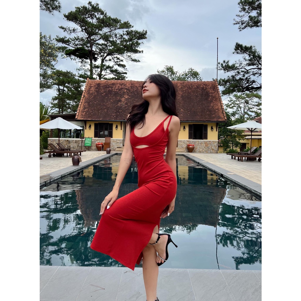 Set đầm 2 dây ôm body dáng dài phối áo bra thun tôn dáng - Byveestyle