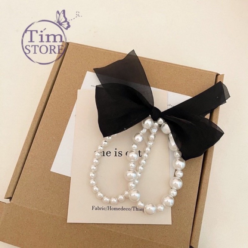 Dây cột tóc nữ nơ voan ngọc trai nhân tạo TÍM STORE phụ kiện thời trang phong cách hàn quốc đẹp