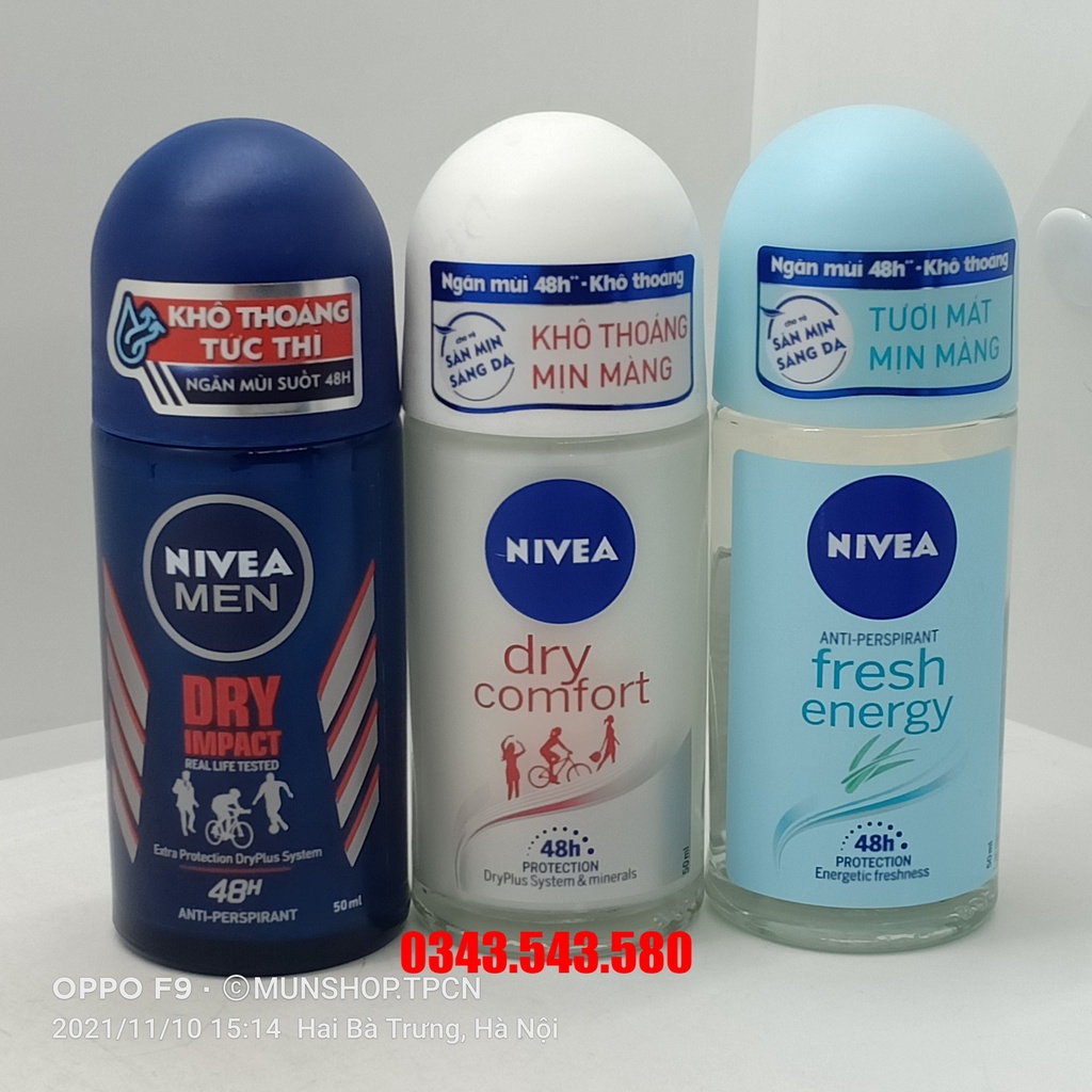 Lăn ngăn mùi NIVEA khô thoáng, tươi mát, mịn màng chai 50ml