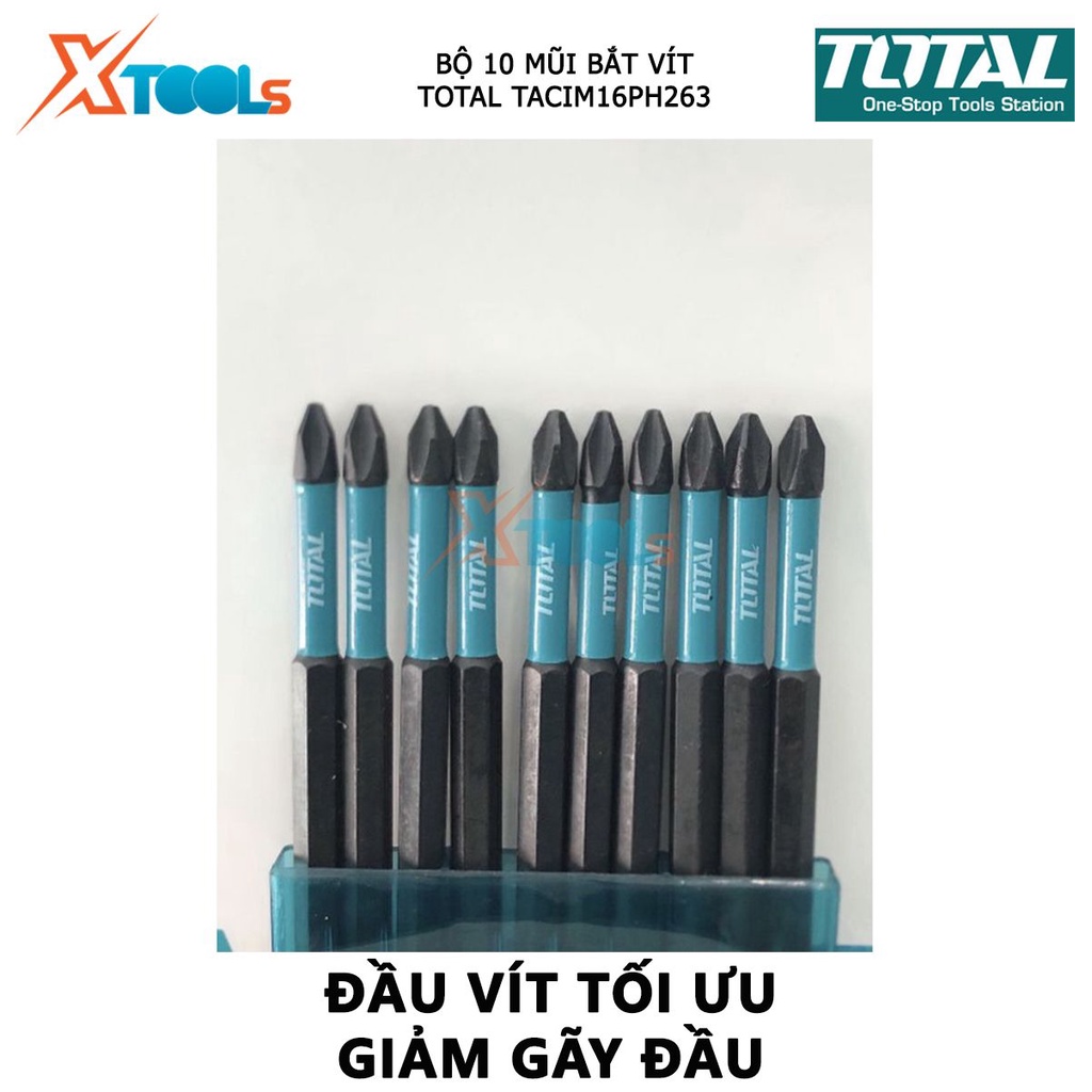 Bộ mũi bắt vít có từ TOTAL TACIM16PH263 | bộ 10 mũi siết vít PH2x150mm thép công nghiệp S2 [CHÍNH HÃNG] [XTOOLs]