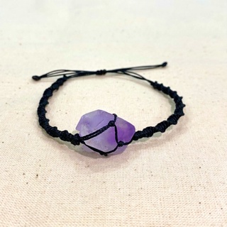Vòng tay đá thạch anh Tím mầm thô, đan macrame
