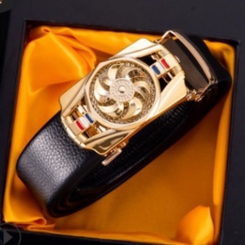 Thắt Lưng Nam Da Cao Cấp, Mặt Khóa Xoay 360, Khóa Tự Động Mạ Vang, Đen, Bạc Sang Trọng TL235