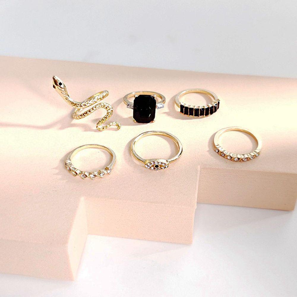 Bộ Nhẫn Đeo Khớp Ngón Tay Hình Rắn Bằng Hợp Kim Đính Đá Zircon Xanh Ngọc Cá Tính Có Thể Điều Chỉnh|Nhẫn Phong Cách Hàn Quốc