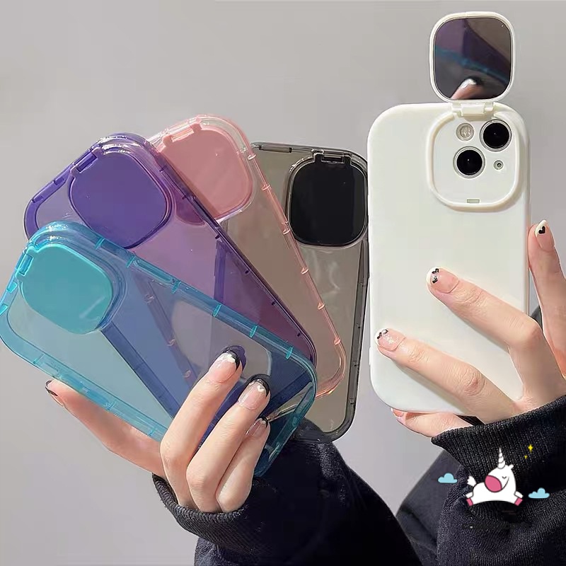 Ốp Điện Thoại TPU Mềm Màu Kẹo Ngọt Có Gương Trang Điểm 2 Trong 1 Cho IPhone 14 13 12 11 Pro Max X XR 8 7 14 Plus