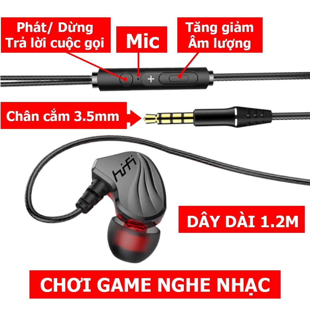 Tai Nghe Nhét Tai S2000 3.5mm Chống Mồ Hôi Âm Thanh HIFI 6D Có Mic YKD YR