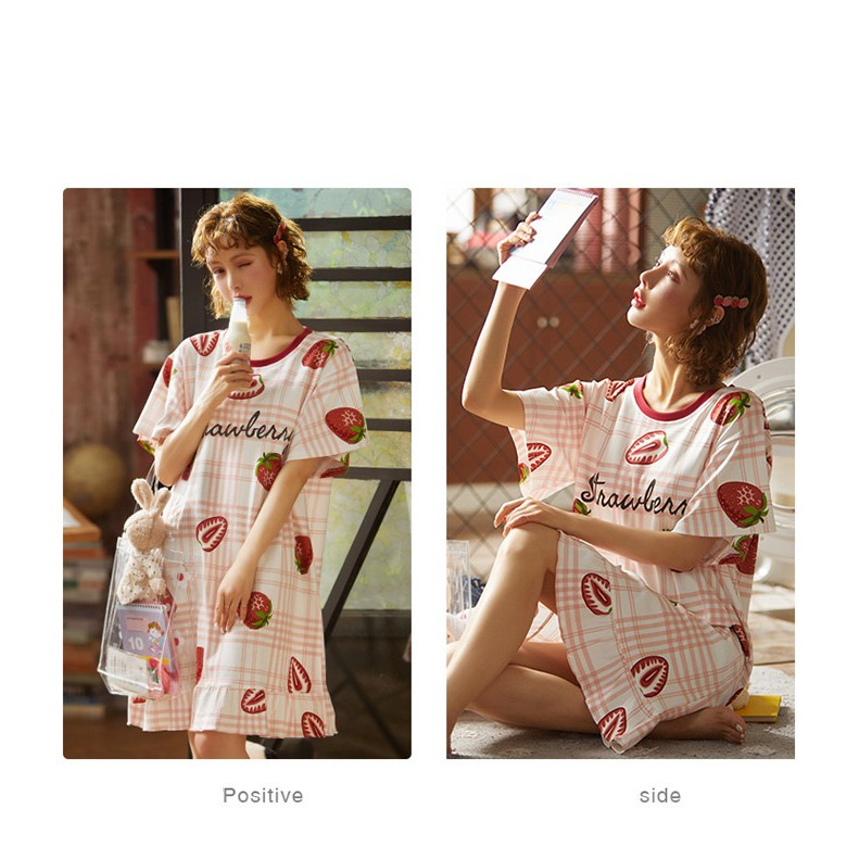 (XẢ LẺ MÀU LẺ SIZE)Váy ngủ Ulzzang cotton hàng Quảng Châu thoáng mát mùa hè tay ngắn mã 2202x